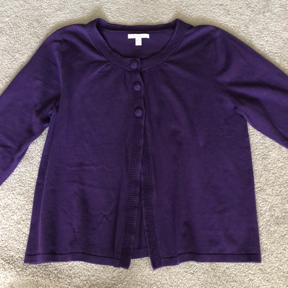 JM Collection swing cardigan Purple 3/4 sleeve Large